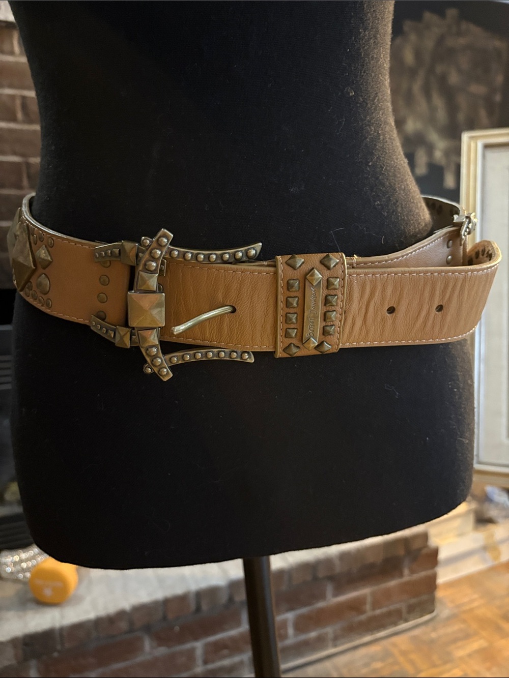 Betsey Johnson Tan Studded Leather Belt